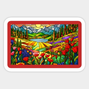 Stained Glass Colorful Mountain Flowers Sticker